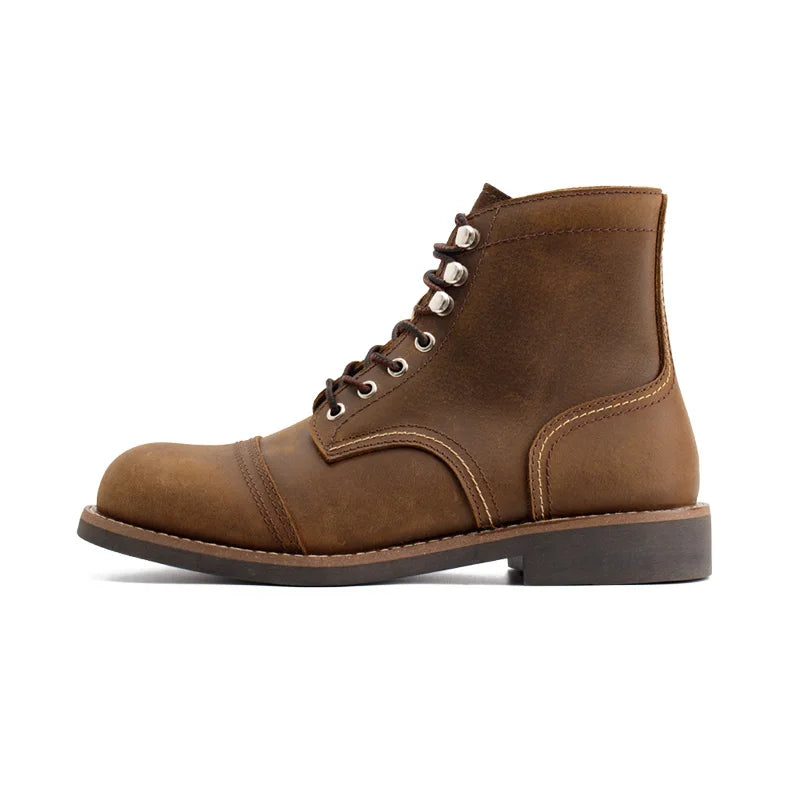 Maden 8111 - Full-Grain Crazy Horse Leather Ankle Boots - Retro Workwear Lace-Up