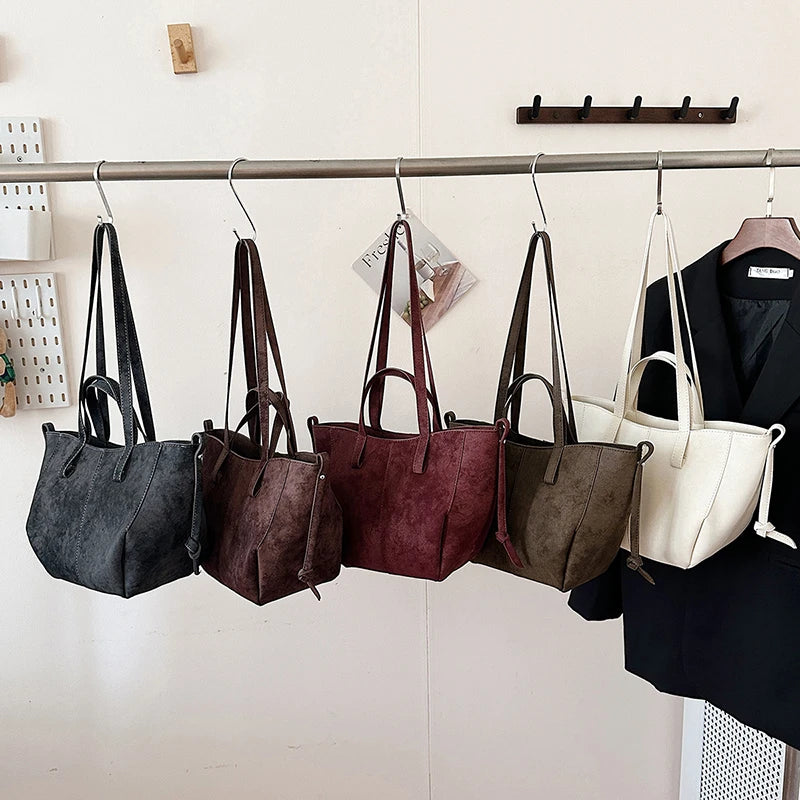 Light Luxury Solid PU Hasp Shoulder Bag for Women Commuting Frosted Leather Handbag 2026 Hot Sale Large Capacity Niche Tote Bags