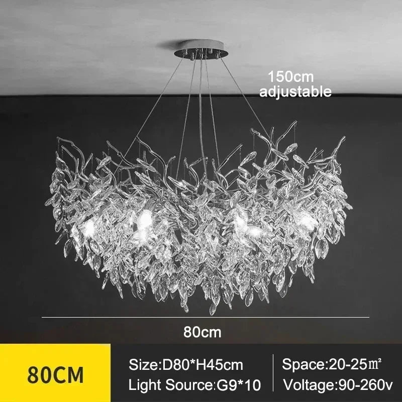 Luxury Crystal LED Chandelier – Round & Linear, Gold/Silver, Multiple Sizes