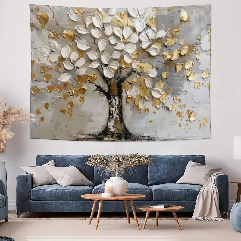 Abstract Gold Leaf Tree Tapestry – Wall Hanging