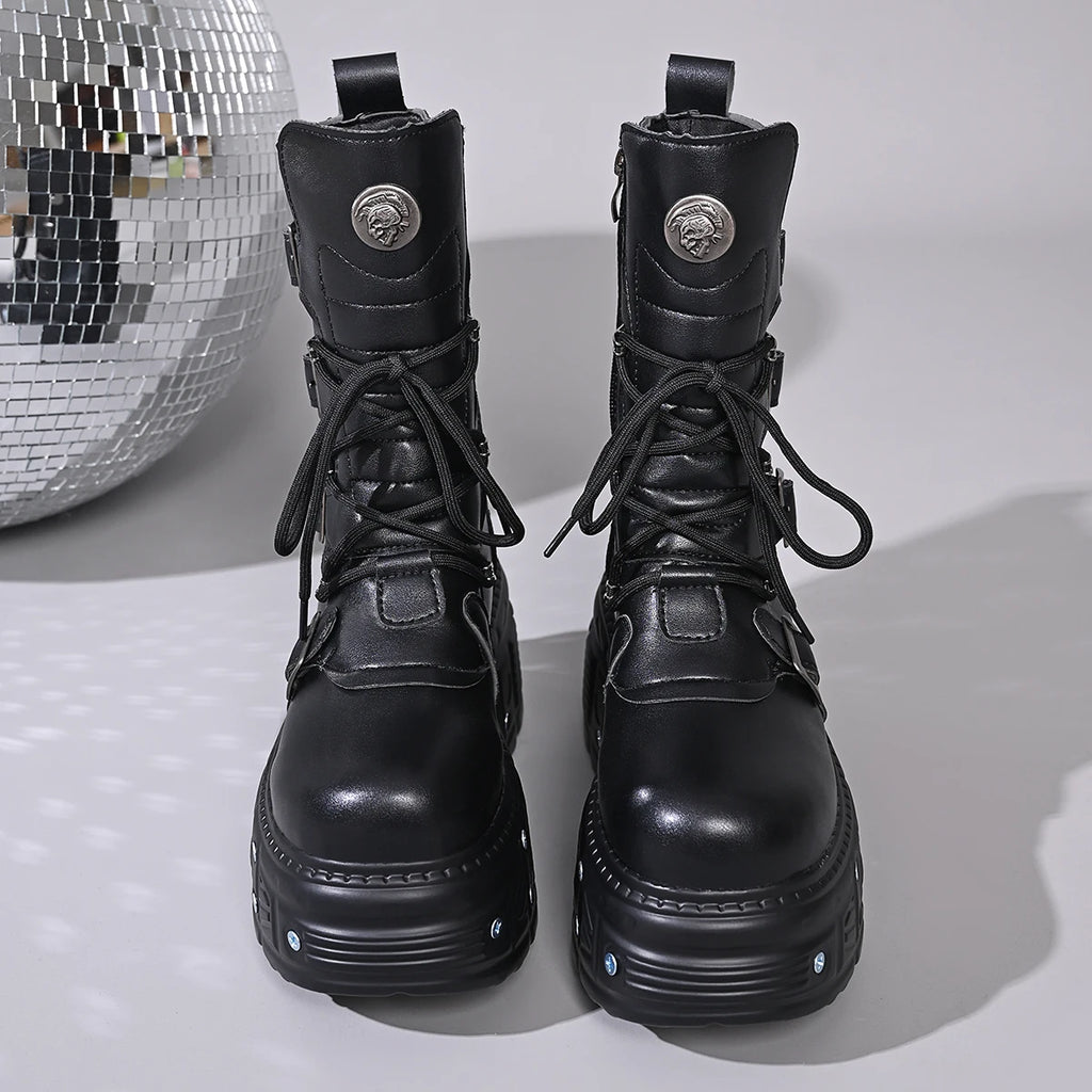 Platform Wedge Mid-Calf Motorcycle Boots