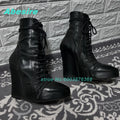 Patchwork Matte Leather Ankle Boots - Wedge Platform