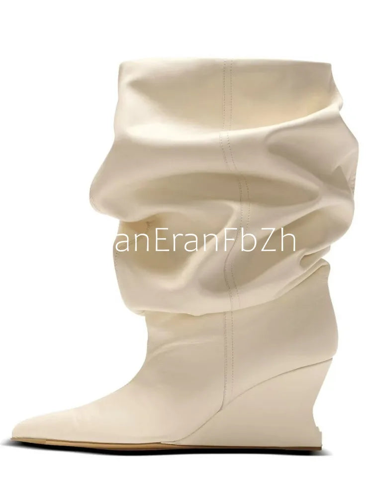 Pleated Slip-On Ankle Boots – Super High Wedge