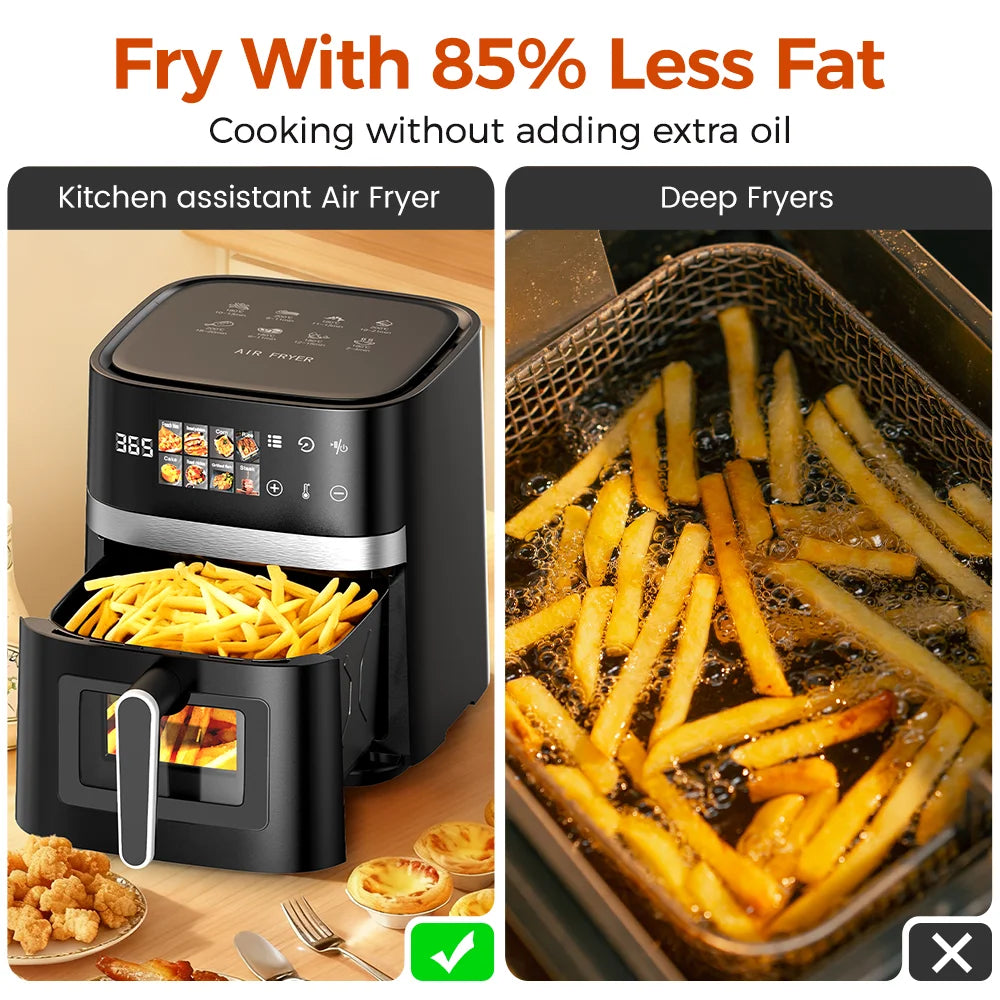 5.5L Air Fryer 1350W Oil-Free Viewing Window 8 Presets