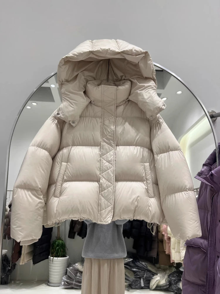 Crop Stand Collar Down Jacket – 85% Duck Down Loose
