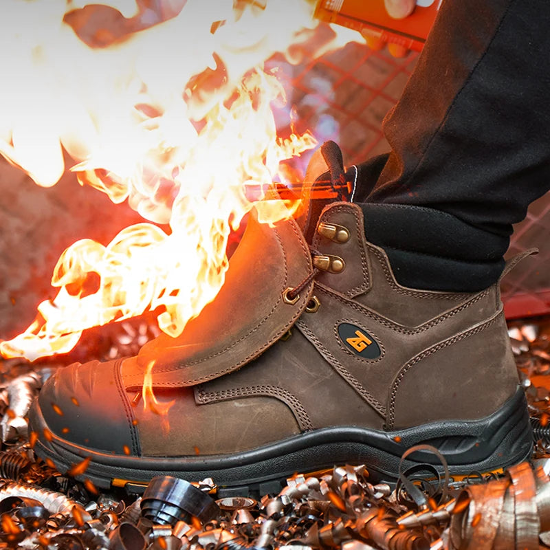 COMPOSITE WORK BOOTS - Men's Genuine Leather Safety Boots - Puncture-Proof, Indestructible