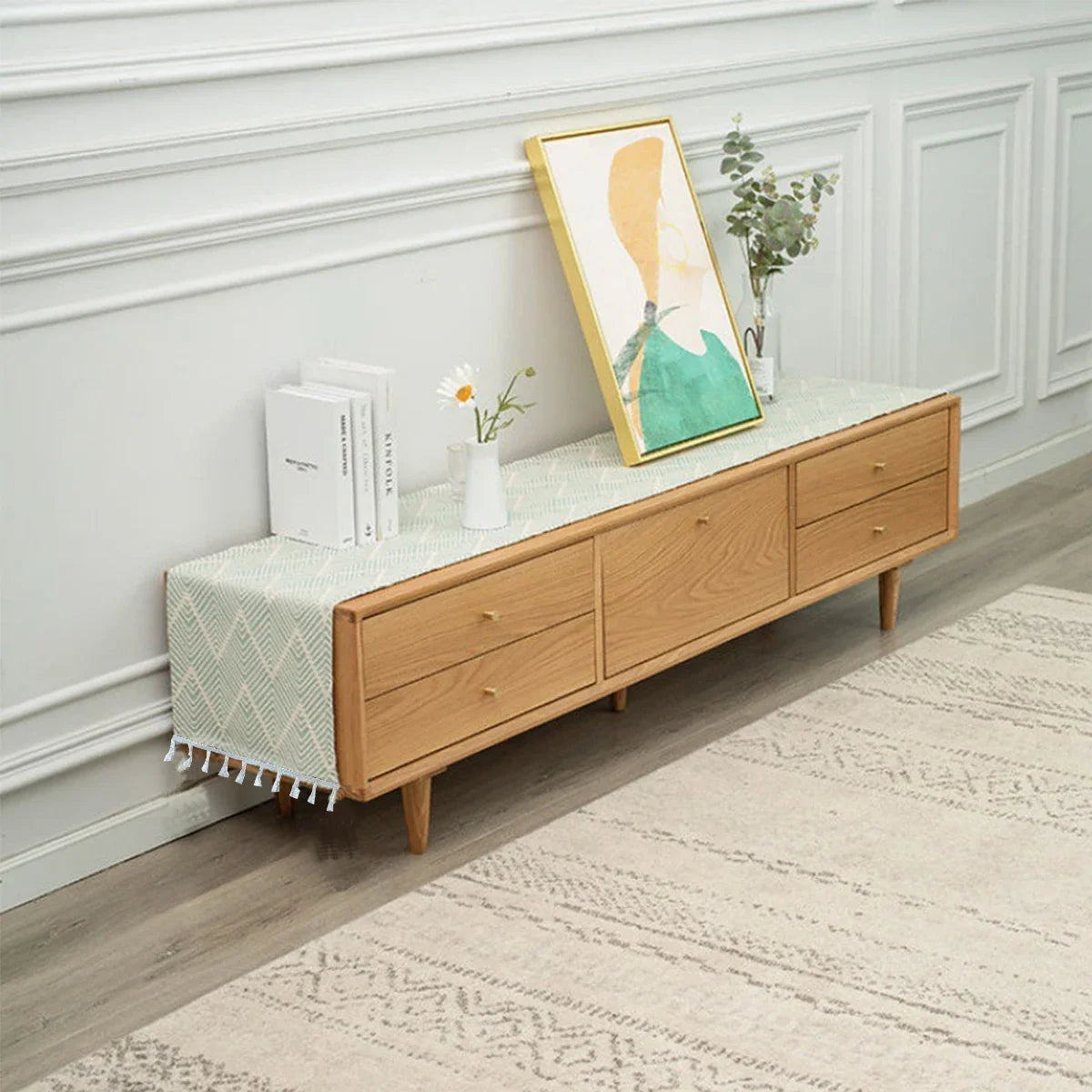 LINEN LOOK TABLE RUNNER - Geometric Weave, 4 Colors - Calm Surfaces
