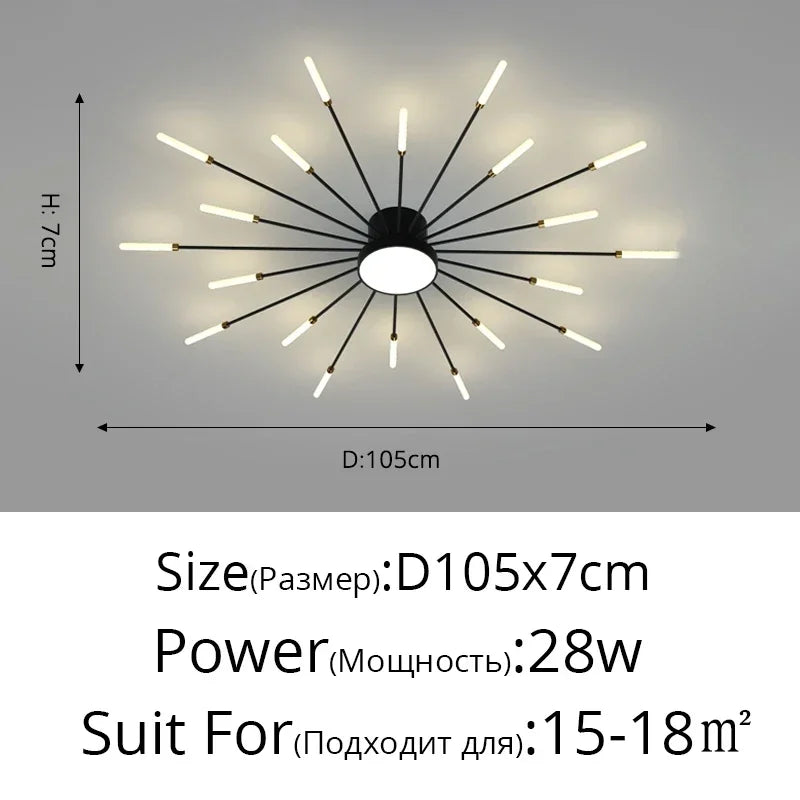 Modern LED Ceiling Chandelier – Black/Gold, 12–42 Heads, Dimmable