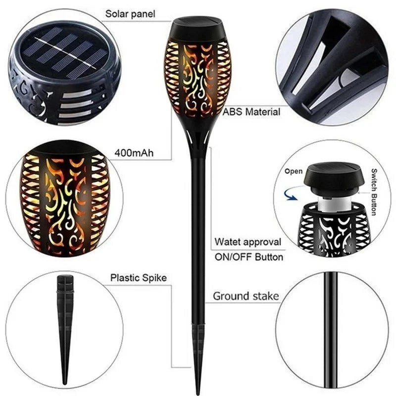 SOLAR FLAME TORCH LIGHTS - 8–16 Pieces, Flickering Glow - Garden Path Ambience