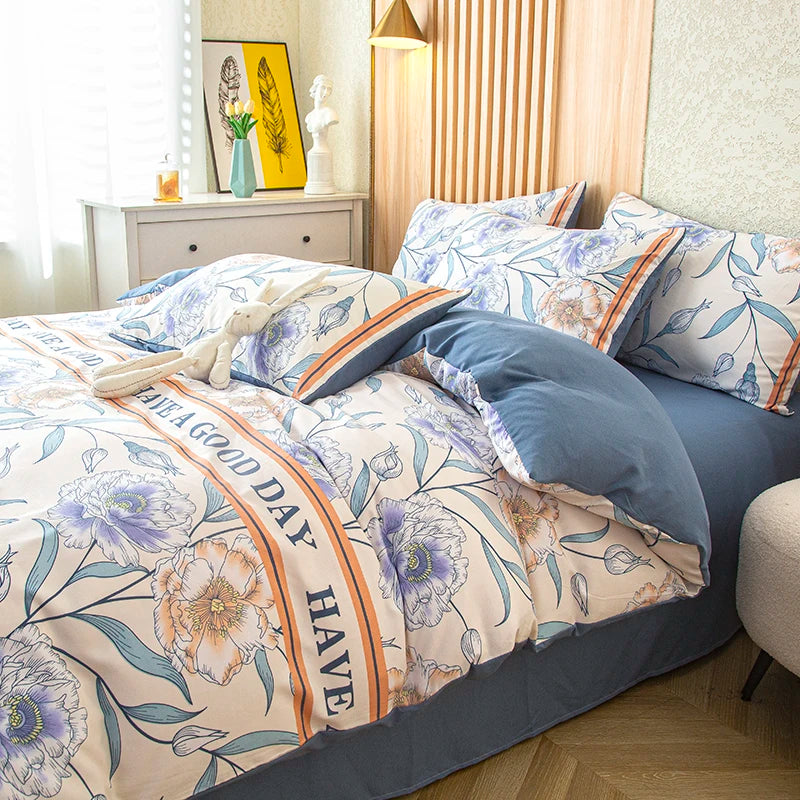 BLOOM & REST - Flower Printed Duvet Cover - Washed Cotton, Without Pillowcase