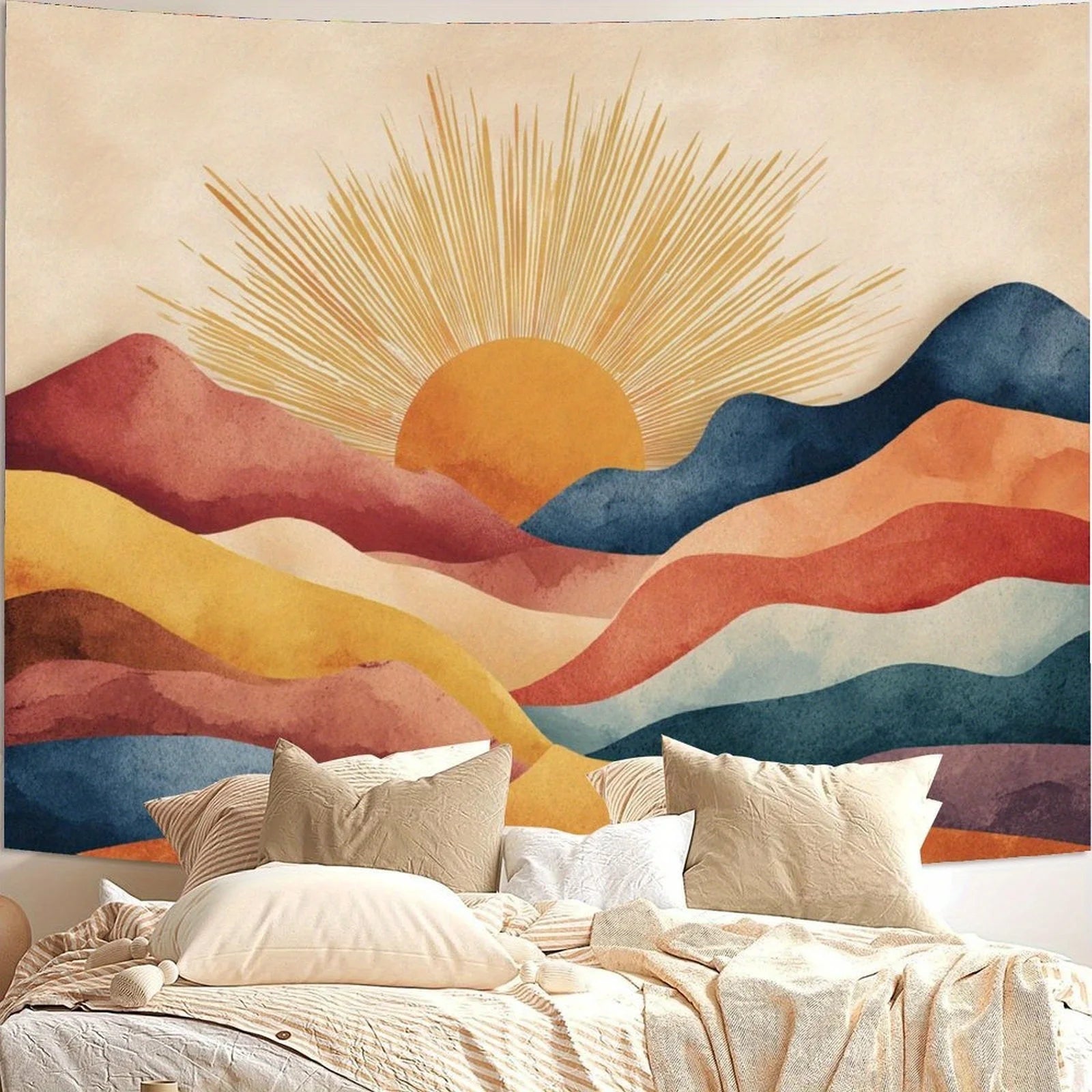 SUNSET MOUNTAIN TAPESTRY - Boho Wall Hanging - Abstract Landscape