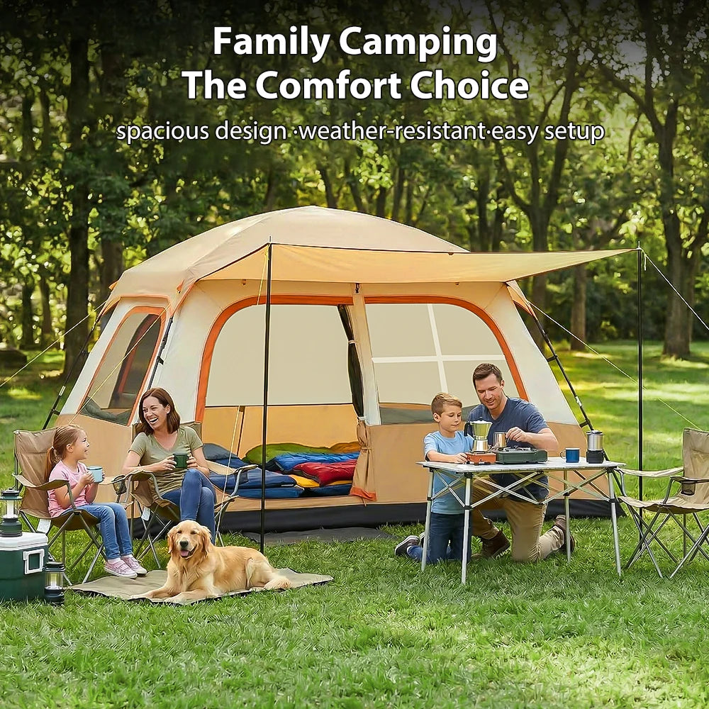 Outdoor Camping Tent 4-6 Person Double Layer 2 Room Waterproof Windproof