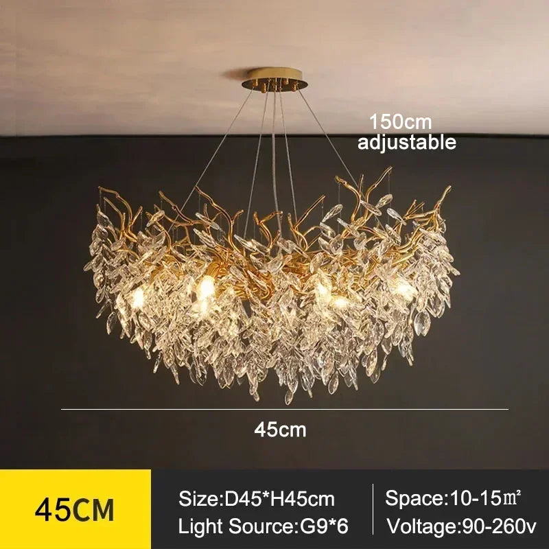 Luxury Crystal LED Chandelier – Round & Linear, Gold/Silver, Multiple Sizes
