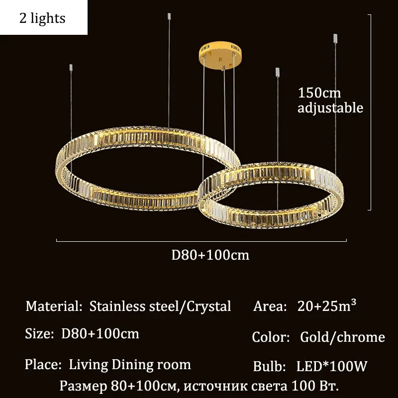 Luxury K9 Crystal Ring Chandelier – Gold/Chrome, Multi-Ring Sets