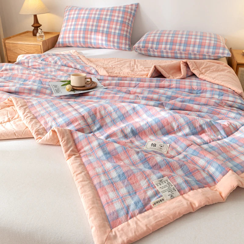 WASHED COTTON SUMMER QUILT - Long-Staple Fill, Plaid Stitch - Cool Nights