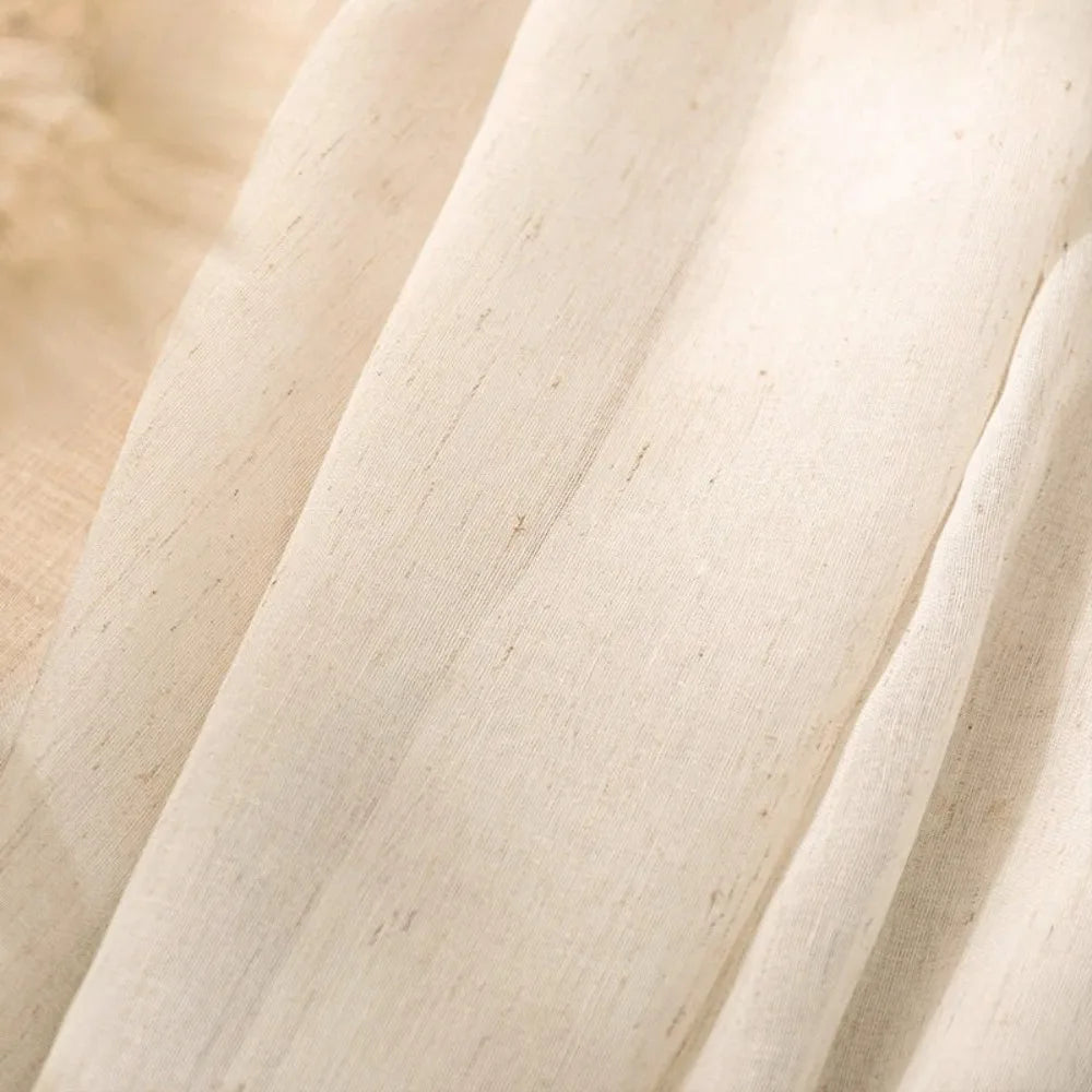BEIGE LINEN-LOOK SHEER CURTAINS - Voile Tulle, Custom Width - Soft Light