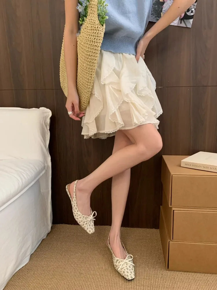 Summer Polka Dot Butterfly-knot Women Sandals Comfort Slip On Slingbacks Mules Shoes Ladies Dress Street Style Low Heel Shoes