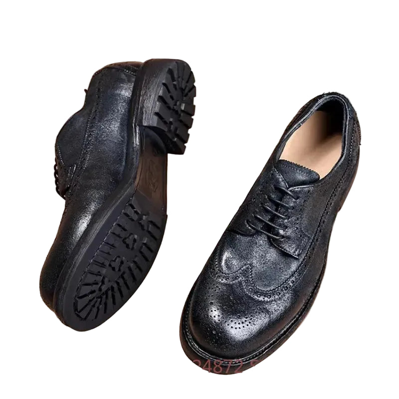BRIT CRAFT - Handmade Genuine Leather Derby Shoes - British Style, Thick Sole