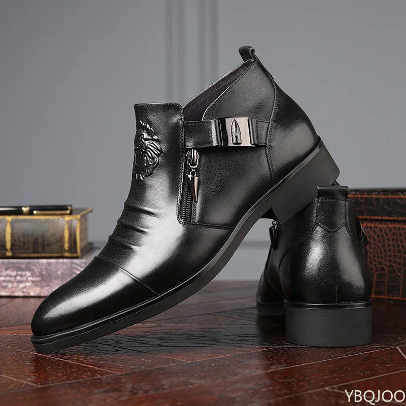KNIGHT EDGE - Men's Pointed Toe Zip Ankle Boots - Street Style, PU Leather, Winter