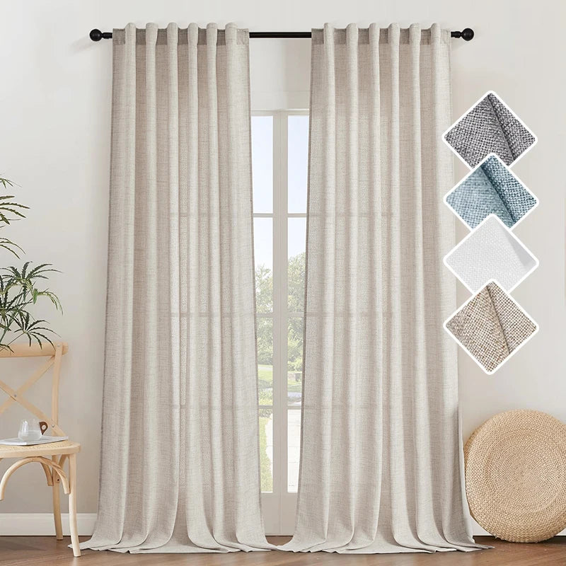 LINEN SEMI-BLACKOUT CURTAINS - Solid Color Custom Size Panel - Soft & Light-Filtering
