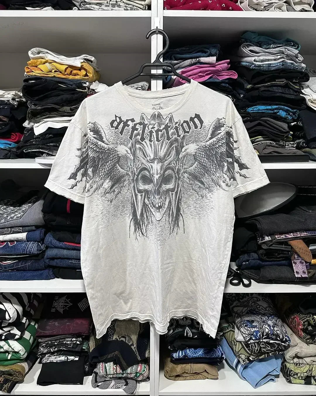 Affliction Skull Cross Long Sleeve Tee - Y2K Gothic Oversized