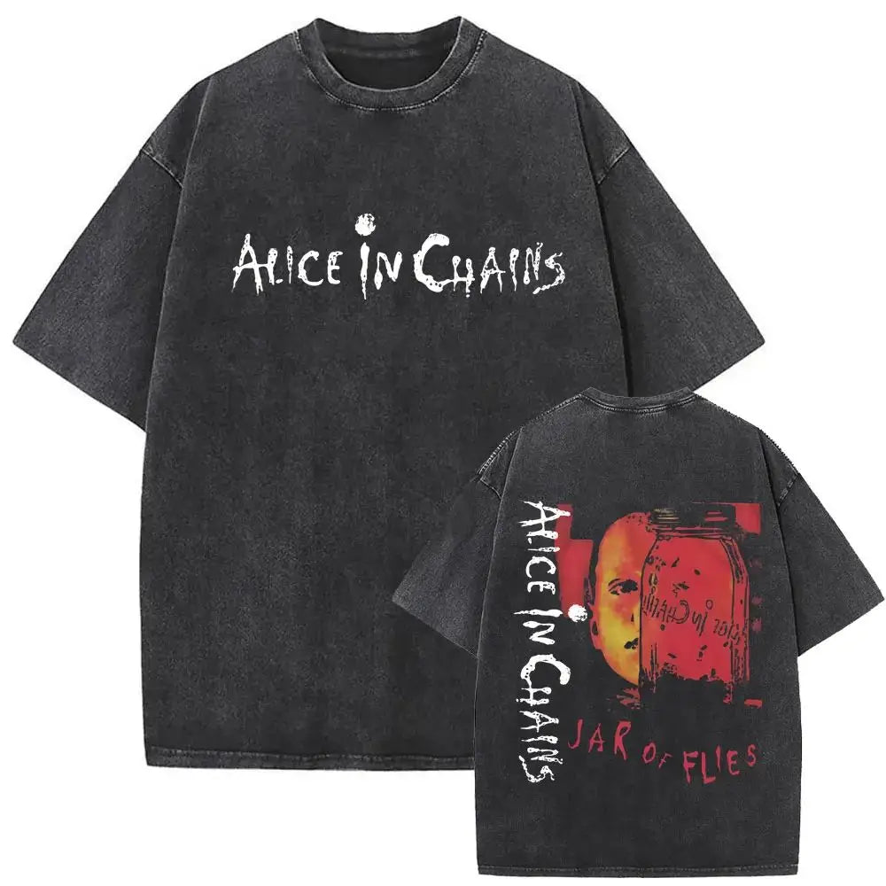 New in Top & Tees Men's T-Shirt Camisetas Rock Band Alice in Chains Dirt Washed Vintage Short Sleeved Round Neck Y2k T-shirt