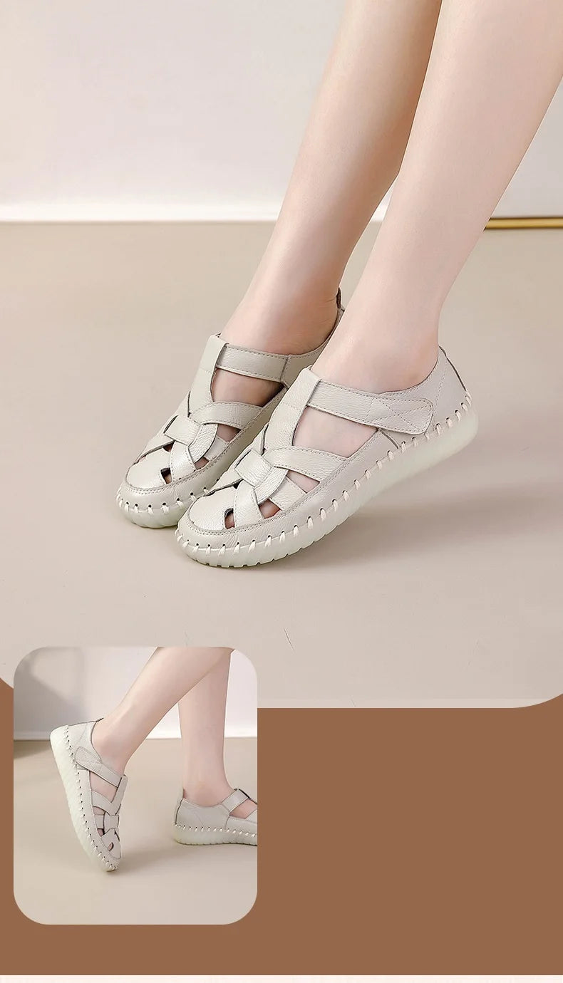 New patches gladiator sandals women's handmade bohemian shoes big size 43 woman real leather sandal ladies patchwork strap flats