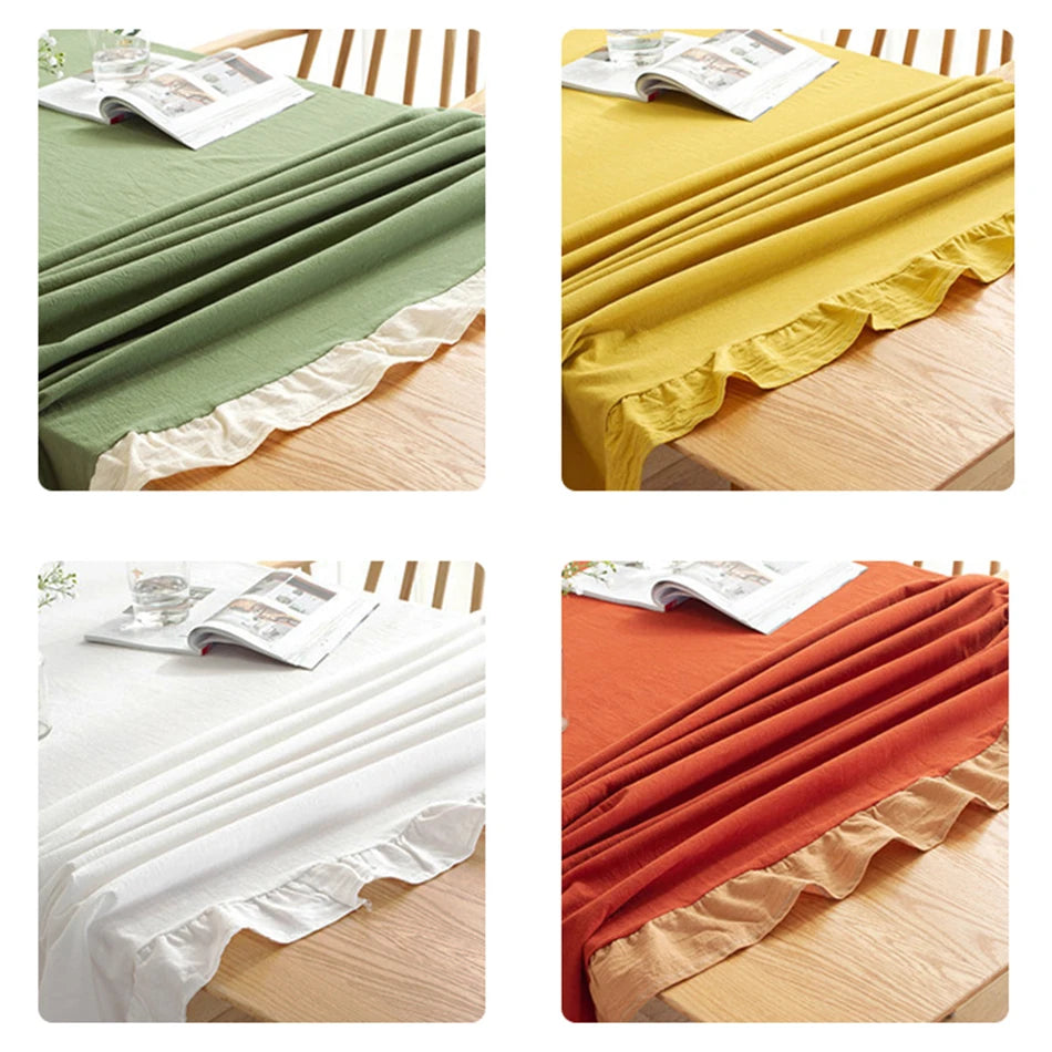 RUFFLE COTTON TABLECLOTH - 8 Colors, 14 Sizes - Gathered Tables