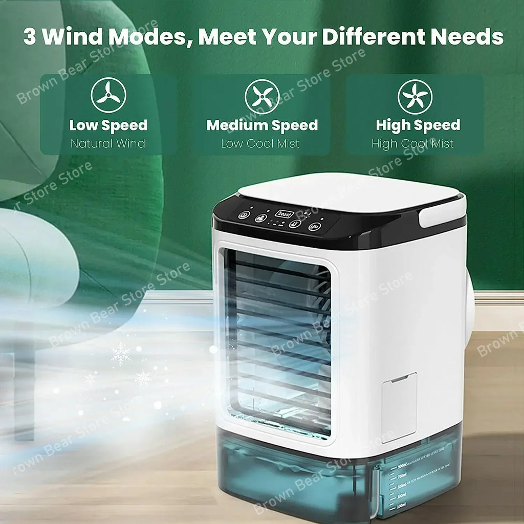 Portable Mini Air Conditioner – 900ml Mist Cooler Fan Humidifier Night Light