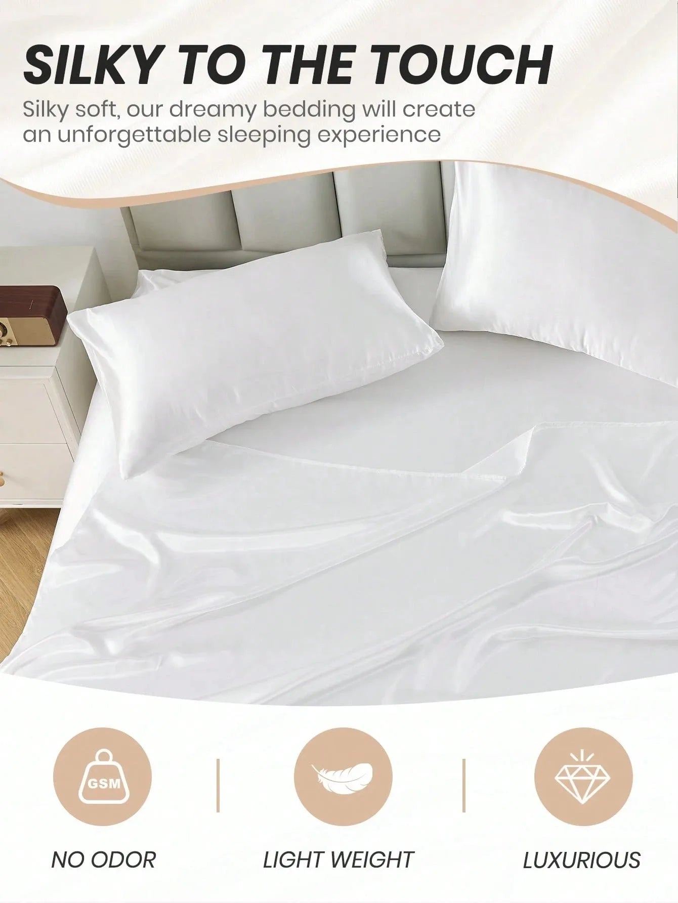 SATIN SUITE - 4-Piece Solid Color Bed Sheet Set - Silky, Breathable & Hotel-Ready
