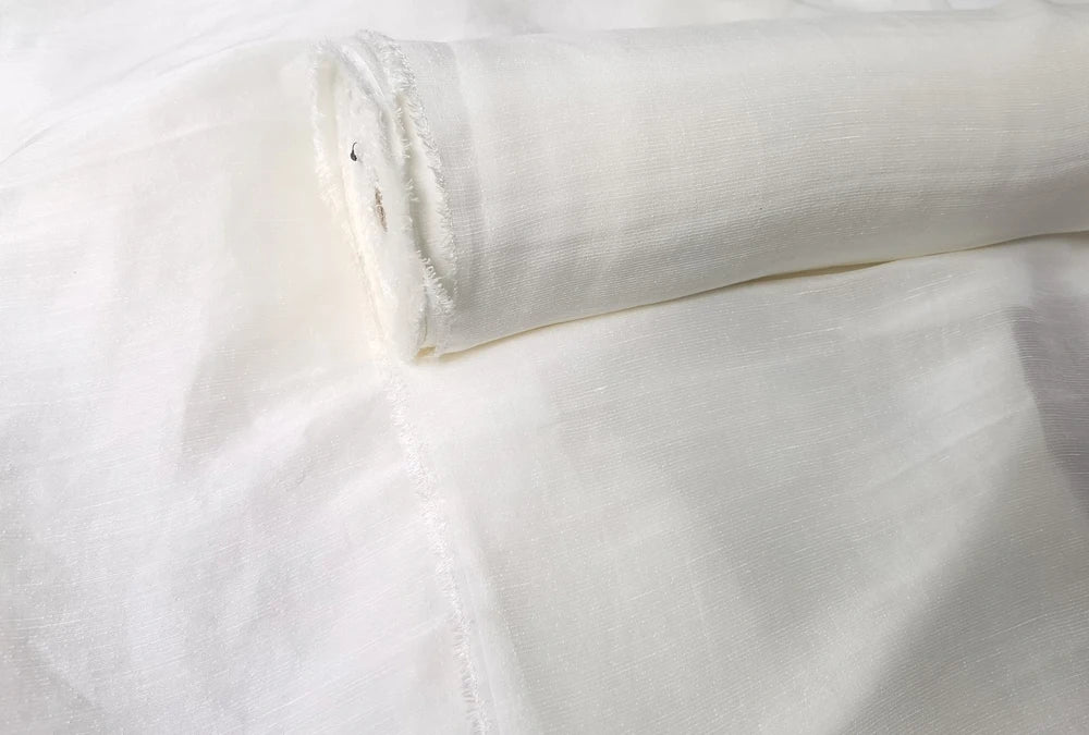 Mulberry Silk Linen 45'' Wide By Meters Natural White Silk Flax Fabric Slubbed