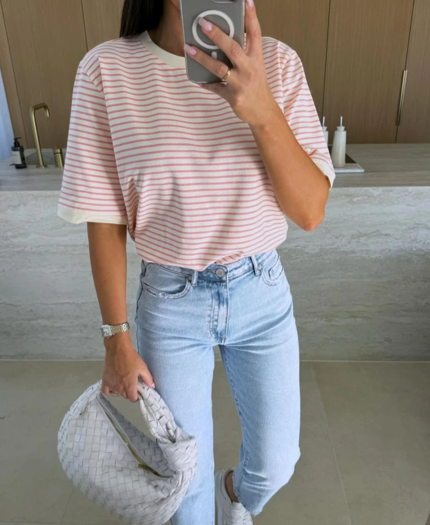 Women Striped Short Sleeve T Shirt Casual Loose Fit Summer Top for Everyday Wear