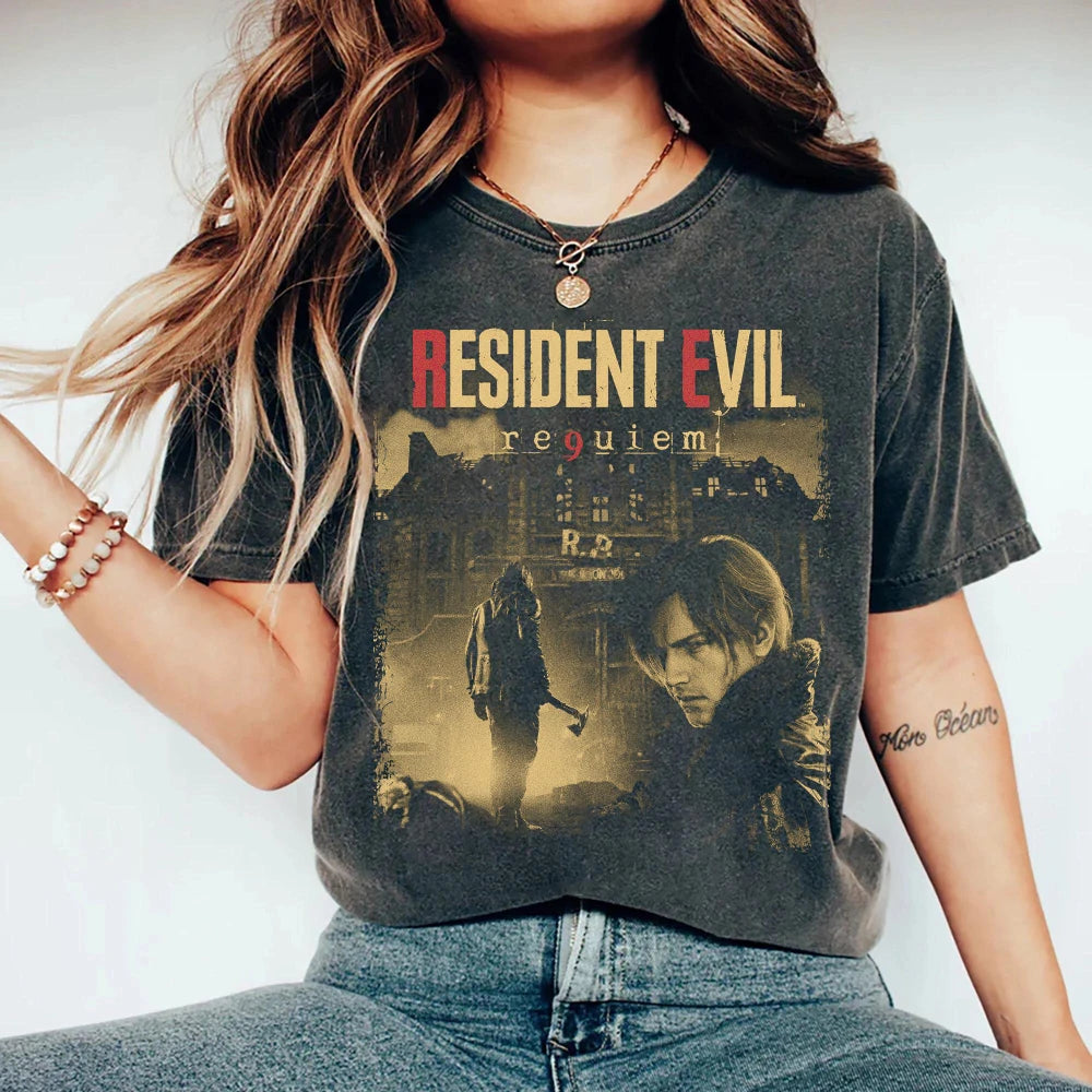 Resident Evil Requiem Leon S Kennedy Shirt Grace Ashcroft Raccoon City Tee Short Sleeve Men Women for Spring and Summer Unisex