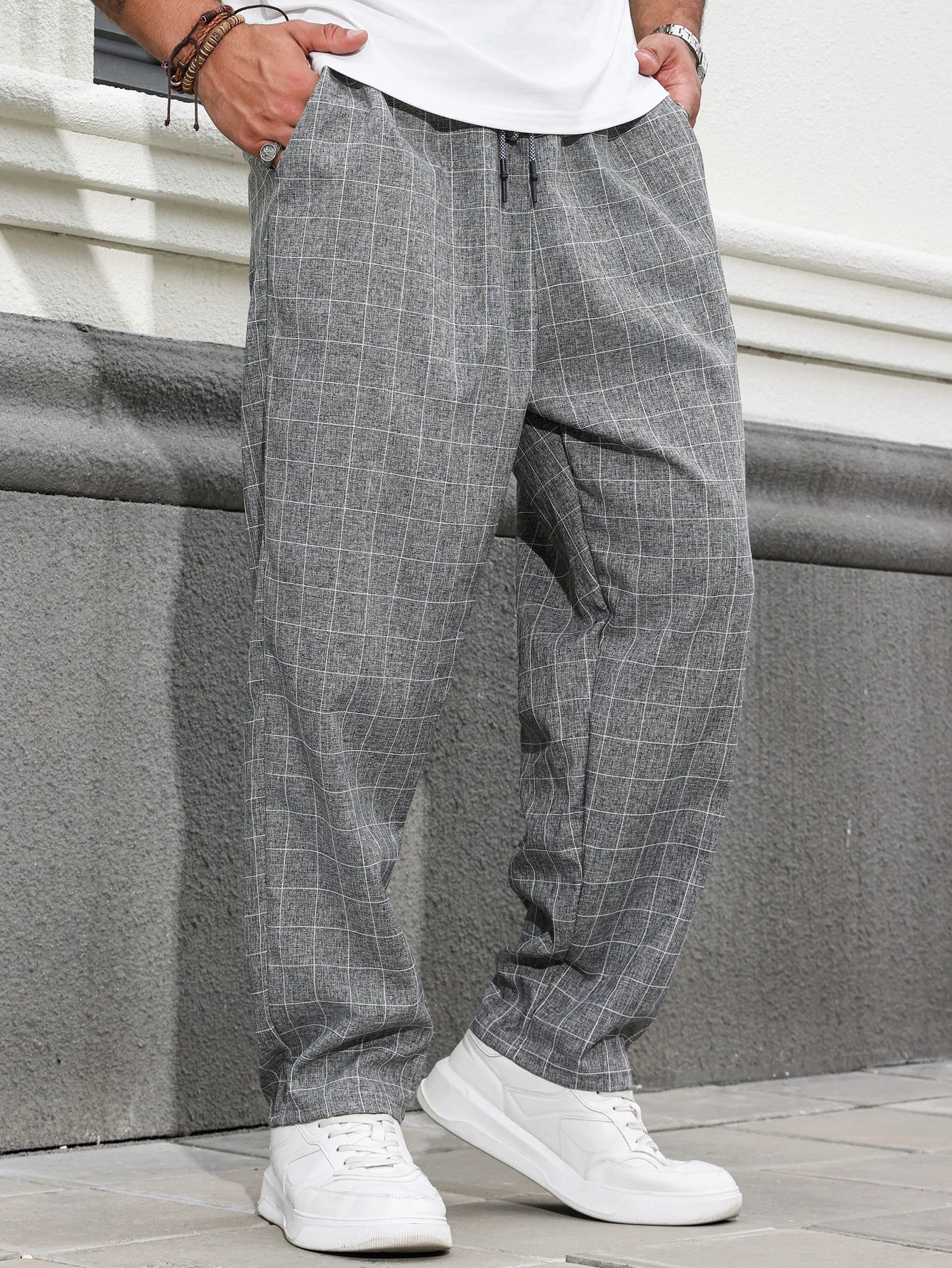 GRID FLOW - Relaxed Linen Plaid Pants - Street Meets Chill