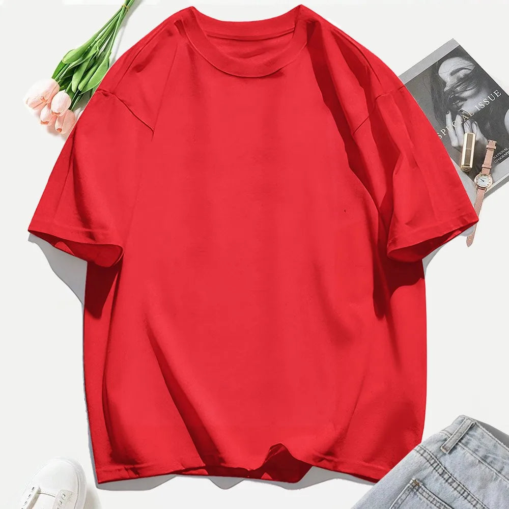 Woman 100% Cotton T Shirts Solid Color Casual T-Shirt O-Neck Summer Tops For Women Fashion Oversized Female Sportswear