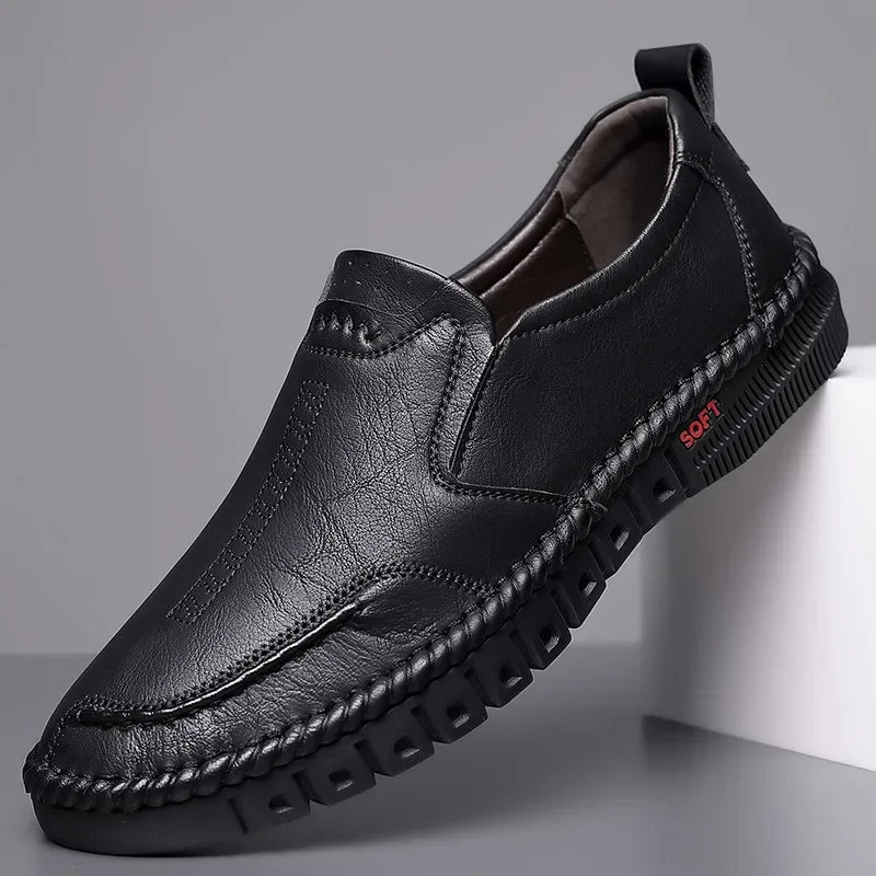STITCH CRAFT - Men's Hand-Stitched Genuine Leather Slip-On Shoes - Business Formal Wedding Footwear