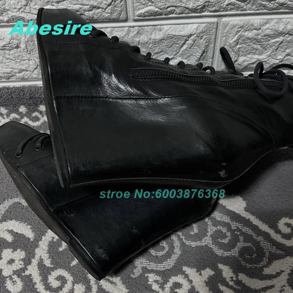 Patchwork Matte Leather Ankle Boots - Wedge Platform