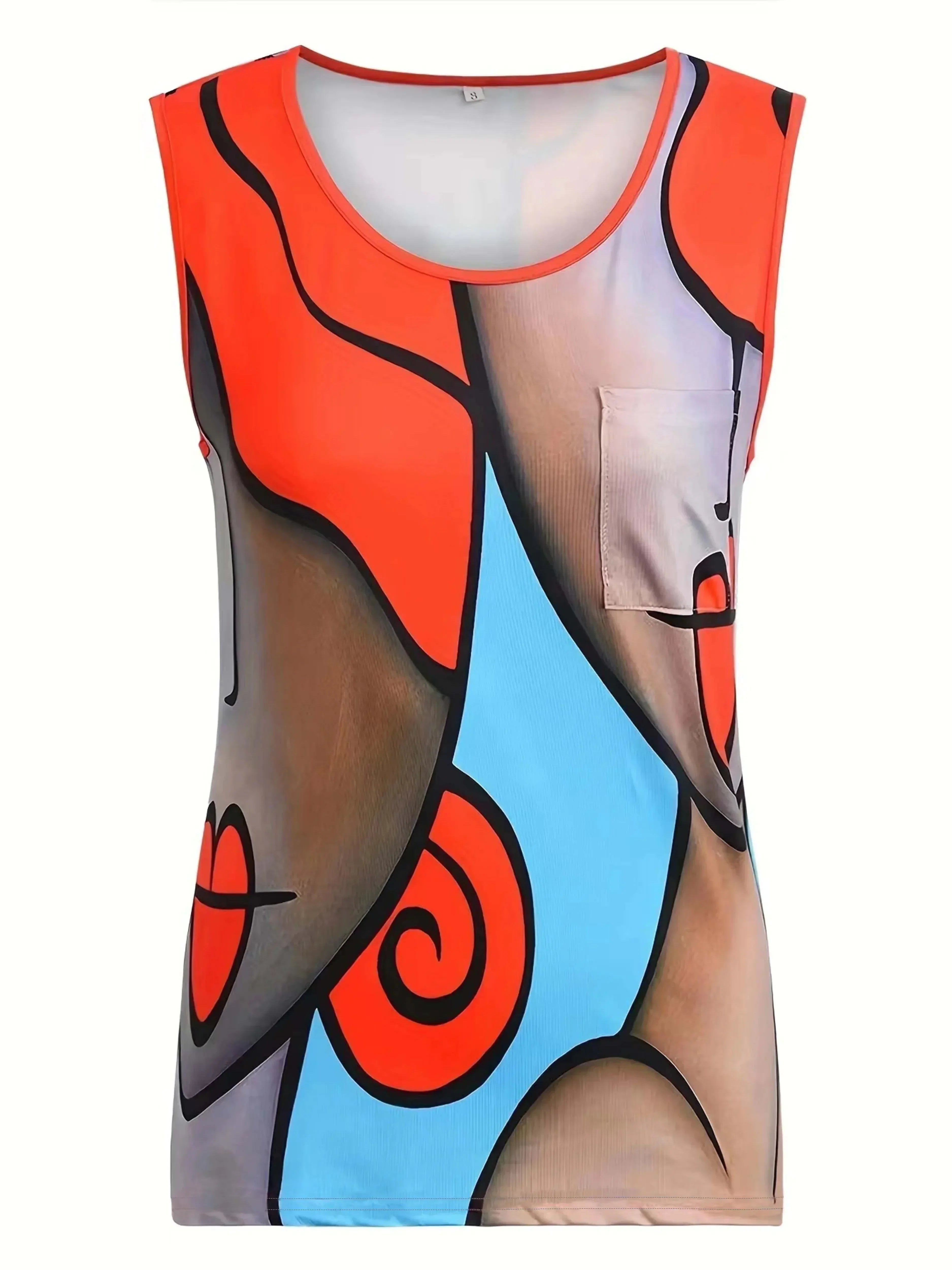 Plus Size 1XL-8XL Women's Fashion Sleeveless Colorblock Print Tanks Ladies Casual Crew Neck Summer Vest Tank Top