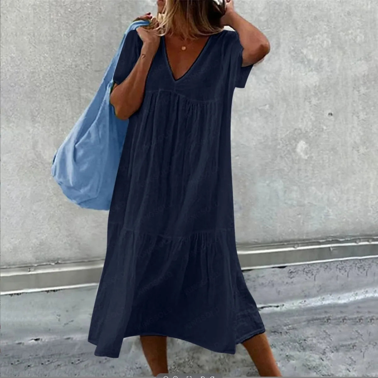 2025 New Women's Long Skirt Cotton Linen Short Sleeve O-neck Loose Solid Color Fashion Simple Vacation Pink Dress