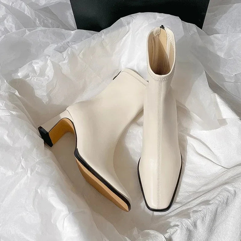 Square Toe Ankle Boots – Thick Heel Cotton Lined