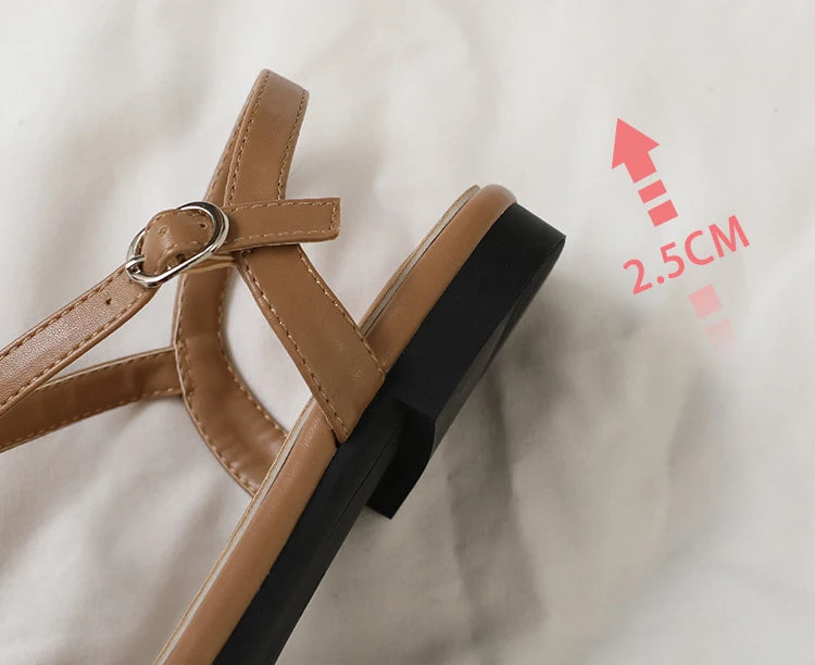 Band Flat Sandals Women Summer Round Toe Ankle Buckle Hollow Roman Sandal Plus Size Beach Shoe