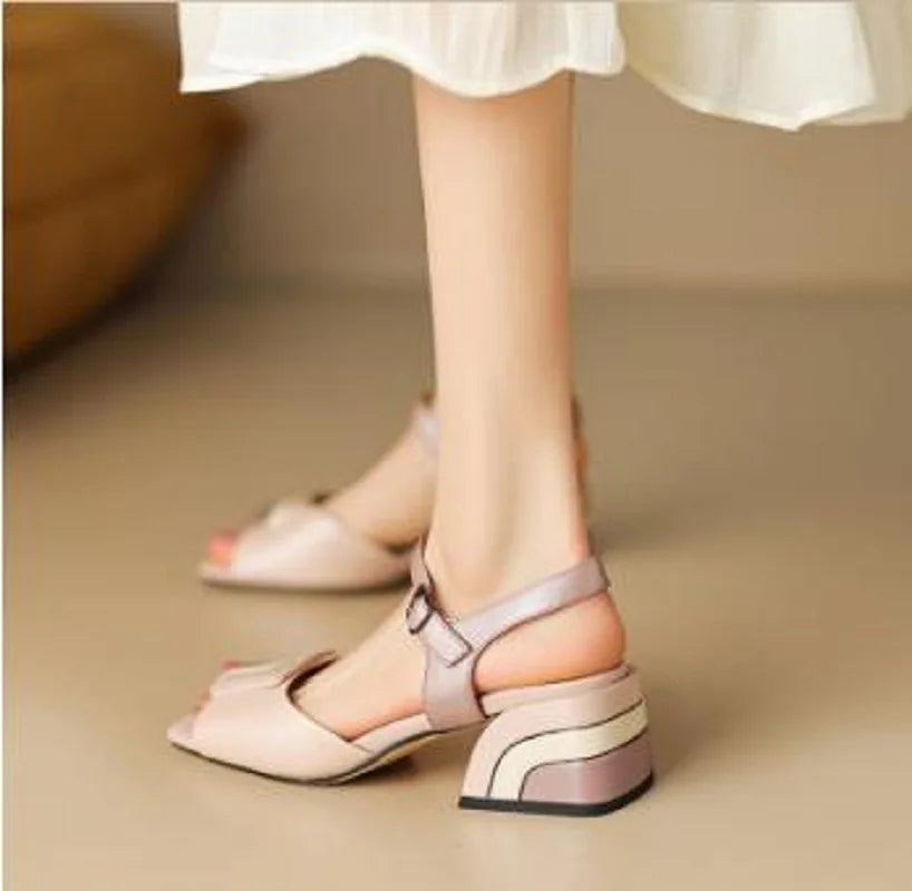 【JOCHEBED HU】Summer Genuine Leather Chunky Sandals Sexy Women High Heels Shoes New Brand Party Designer Slingback Pumps 33-46