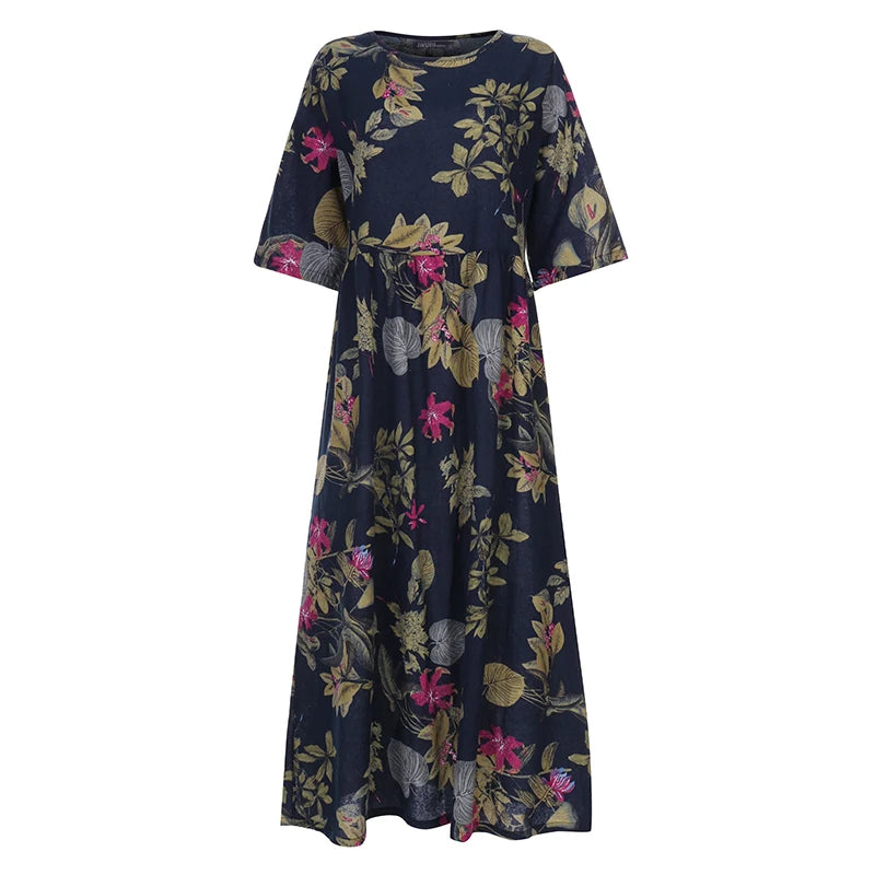 Women's Summer Short Sleeve Sundress ZANZEA Woman Floral Printed Dress Bohemian Elegant Casual Oversized  Holiday Long Dresses