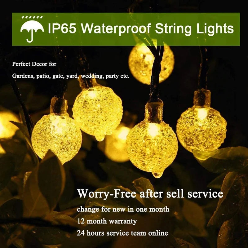 SOLAR STRING LIGHTS - 5–11 m, 20–60 LEDs - Crystal Globe Garden Glow