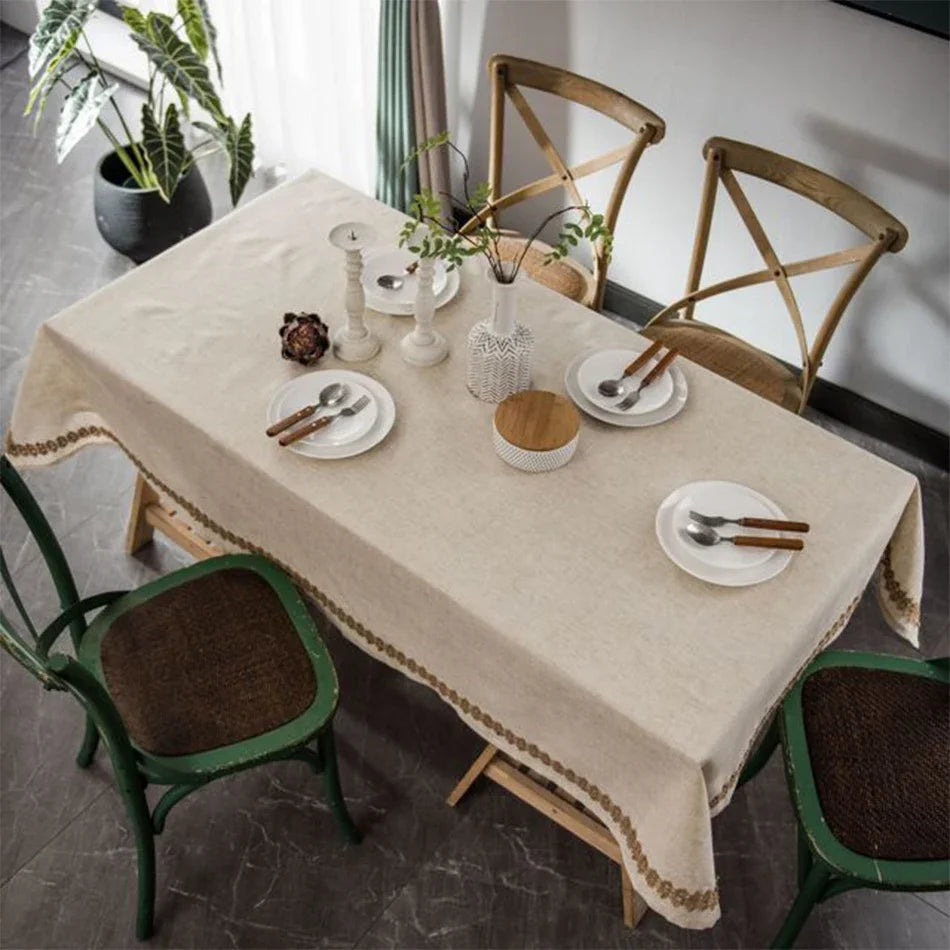 TASSEL TABLECLOTH - Cotton-Linen Blend, 3 Styles - Rustic Dining