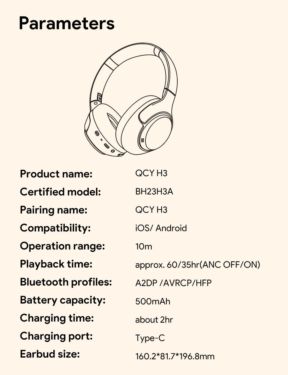 QCY H3 ANC Wireless Headphones BT 5.4 Hi-Res 43dB