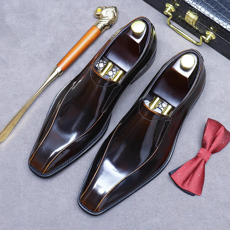 Men's Cowhide Leather Pointed Toe Loafers - Business Formal Slip-On EU 37-46