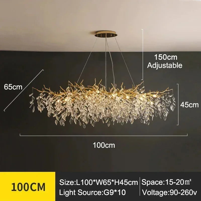 Luxury Crystal LED Chandelier – Round & Linear, Gold/Silver, Multiple Sizes