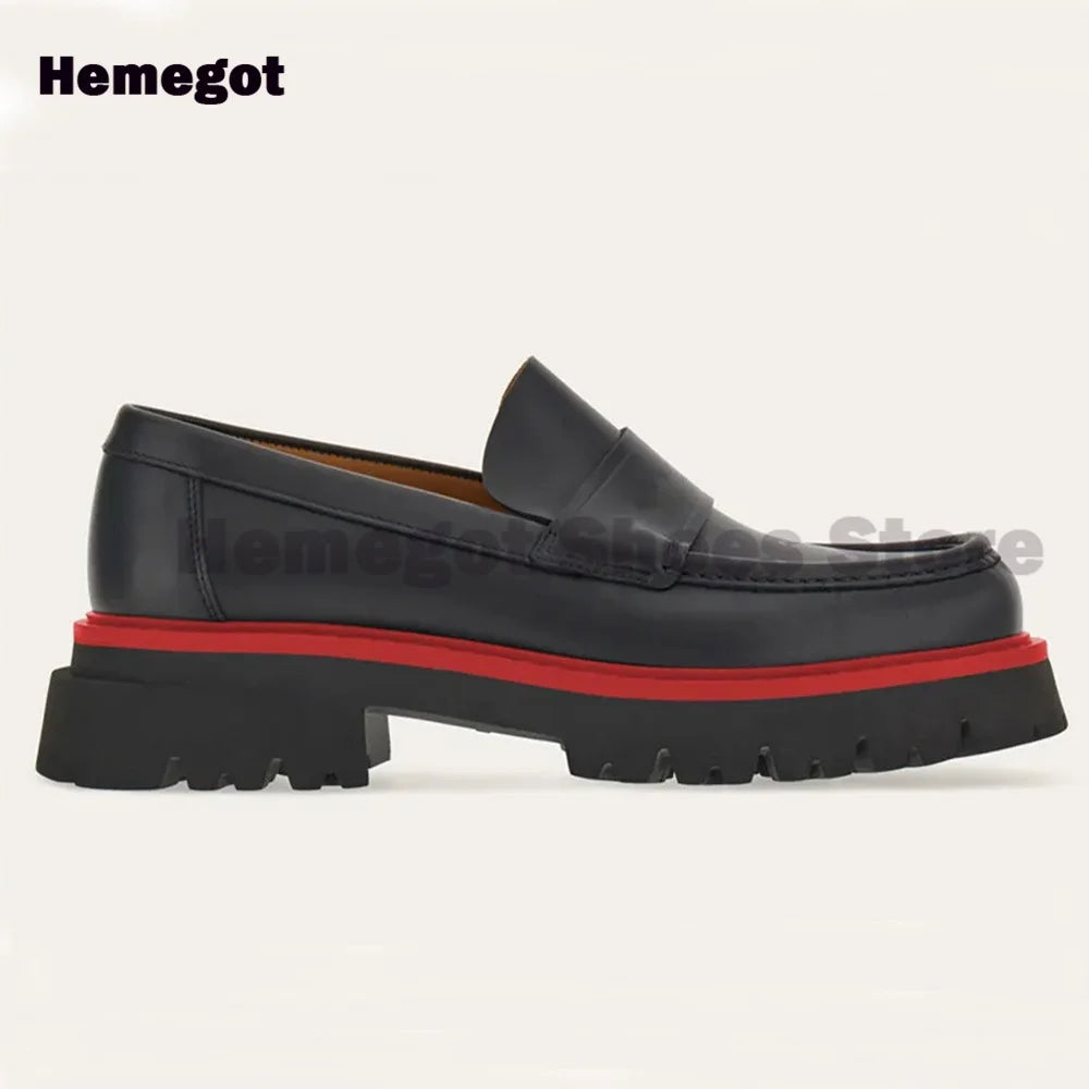 THICK LUX - Men's Luxury Thick-Sole Slip-On Loafers - Breathable Handmade Black Casual Shoes
