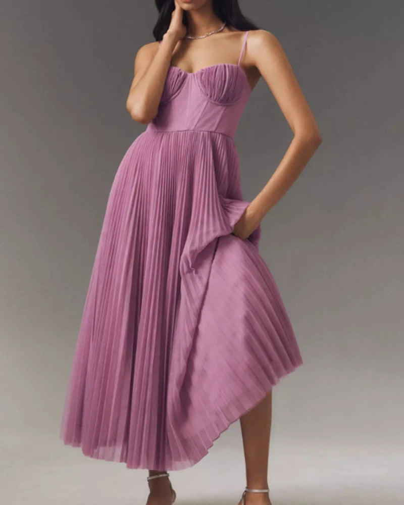Female Hollow Backless Bridesmaid Dress Spring High Street Solid Girdling Pleat Long Dress Elegant Women Solid Tube Tops Dress